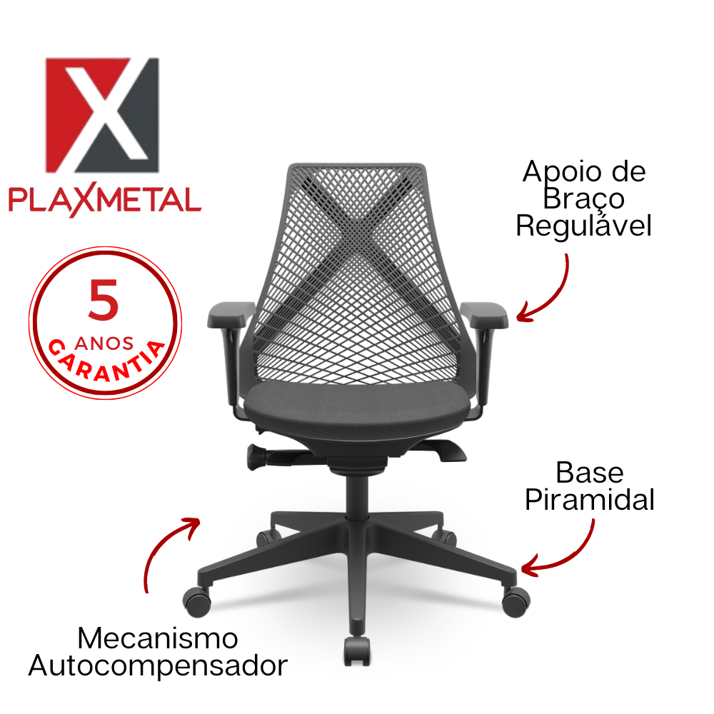 Cadeira Plaxmetal BIX Presidente Tela Preta
